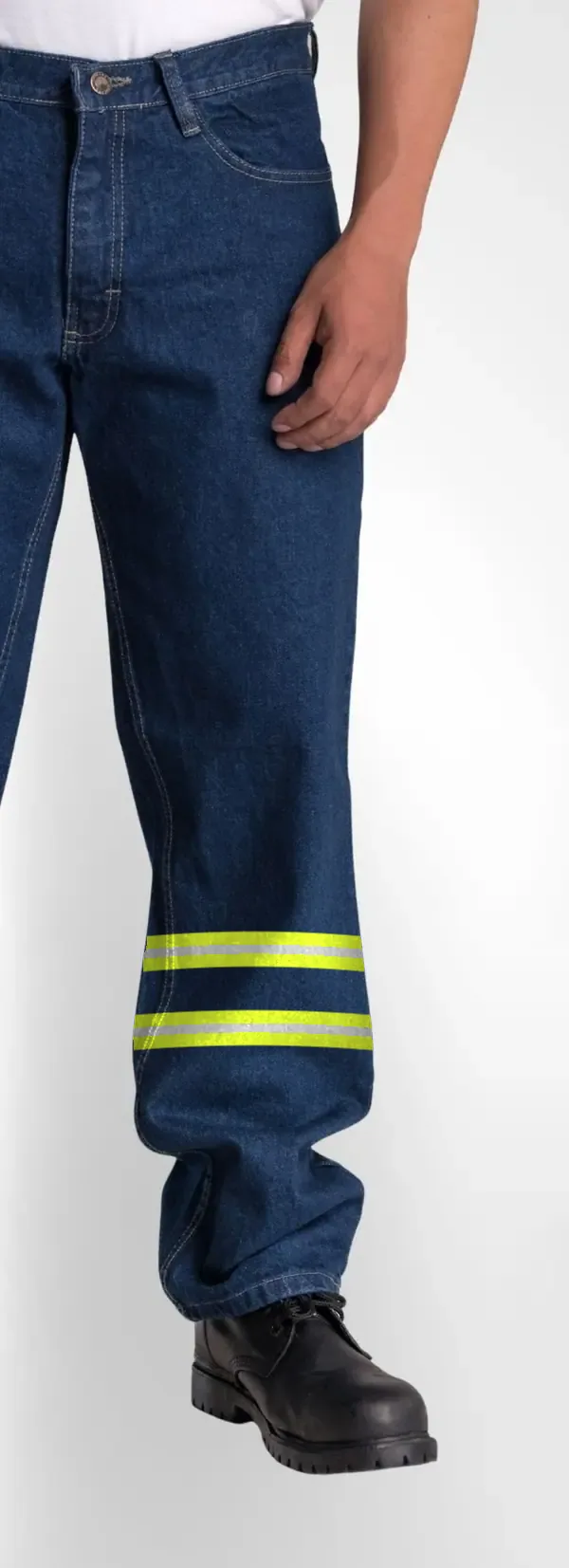 Pantalón de mezclilla con cinta reflejante amarilla