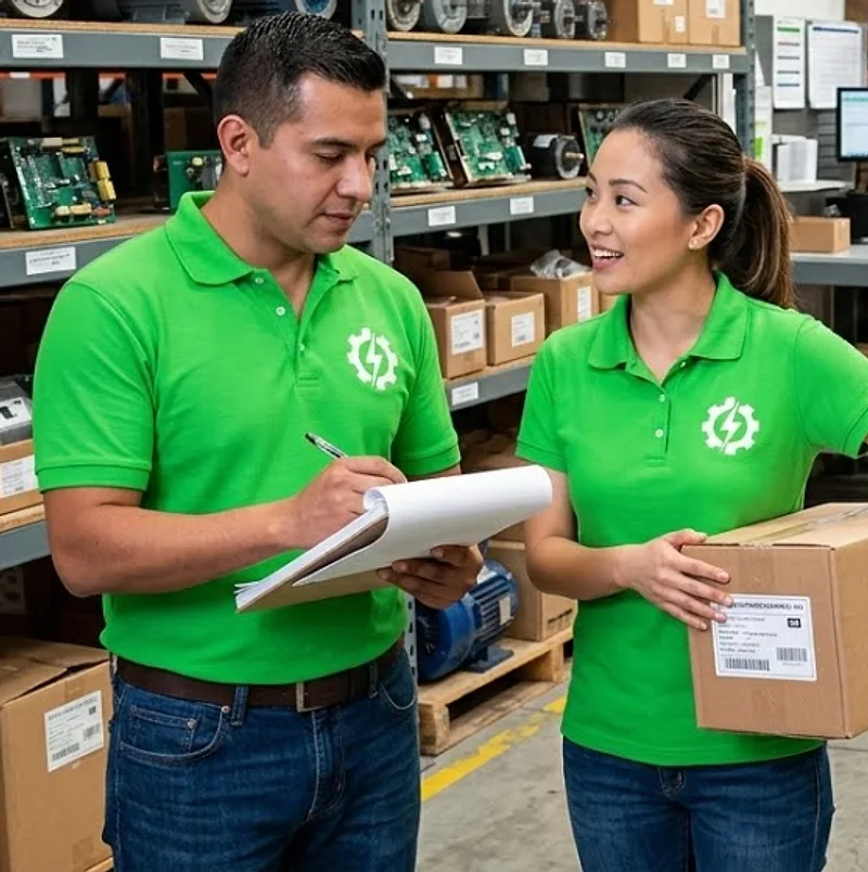 Colaboradores de almacén con playeras polo bordadas